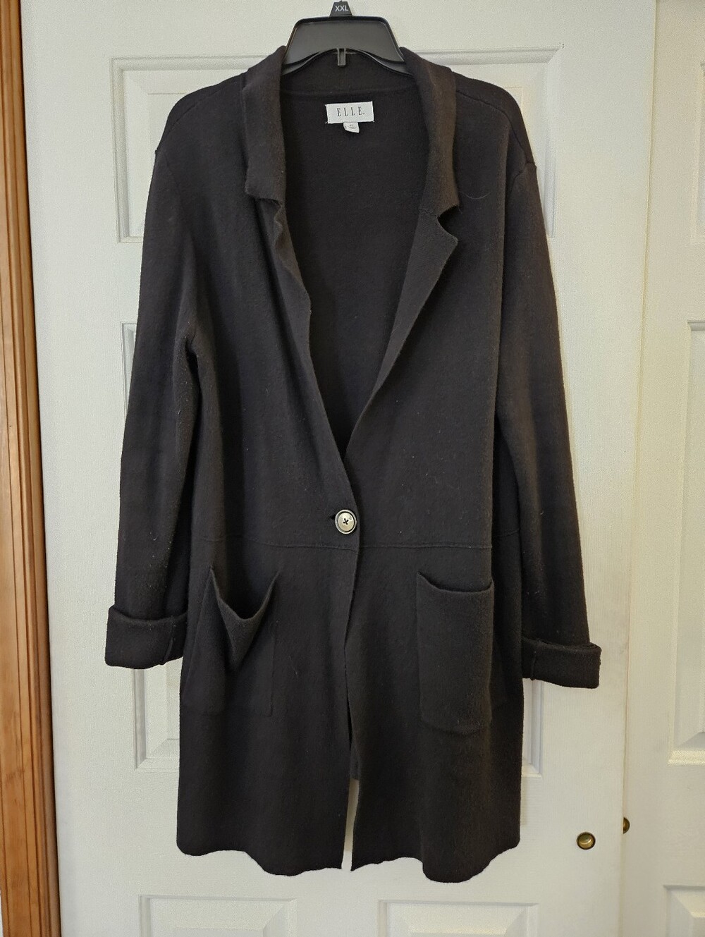Elle Black Single-Button Long Knit Blazer XL